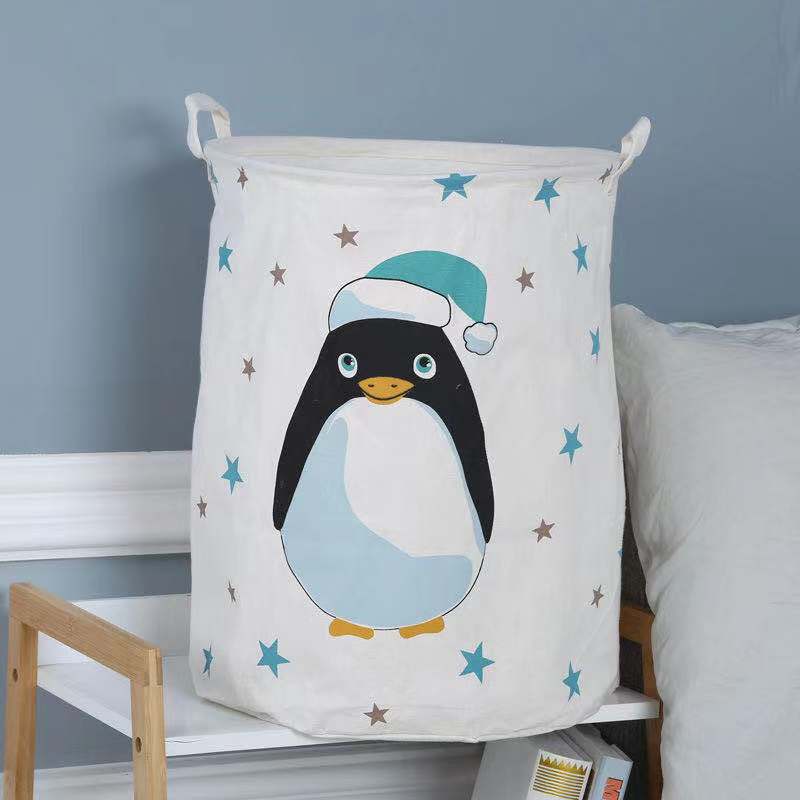 New Cartoon Animal Dirty Clothes Basket Cotton And Linen Round Bucket Storage Bucket Application Scenario
