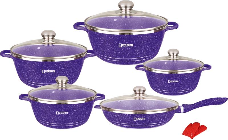 【现货供应】Dessini 12件套麦饭石锅具套装铝锅套件不粘锅礼品锅白底实物图