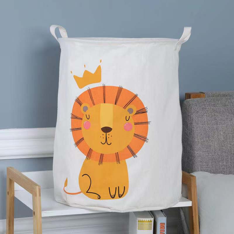 New Cartoon Animal Dirty Clothes Basket Cotton And Linen Round Bucket Storage Bucket Specification drawing