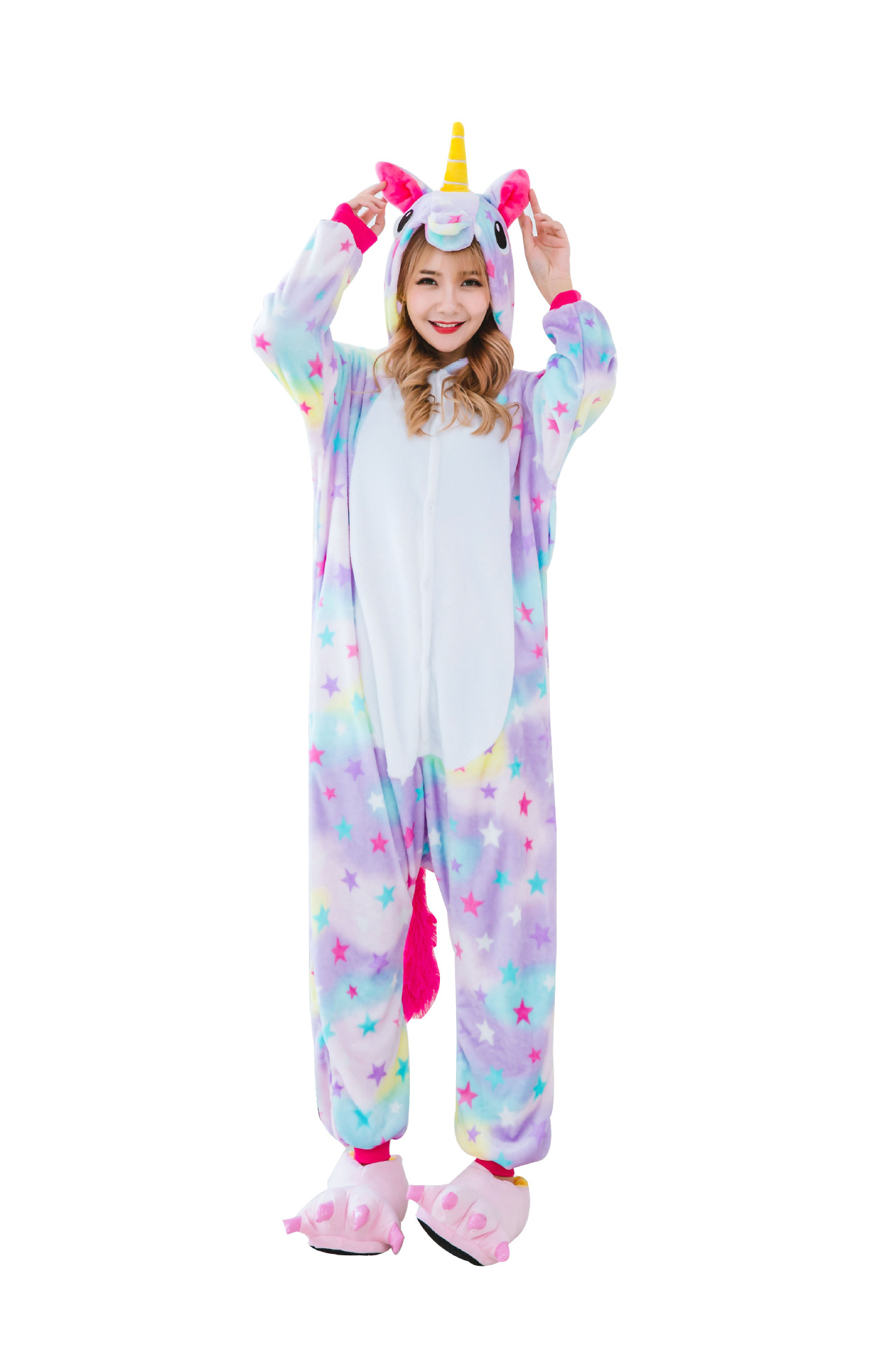 Flannel autumn and winter gilded Tianma Unicorn Animal one-piece pajamas and home wear 2020 New style detail image 20