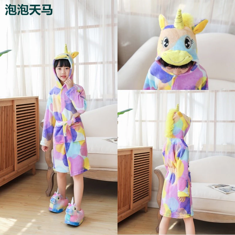 Children's flannel bathrobes for autumn and winter warmth, animal pajamas, and home wear detail image 19