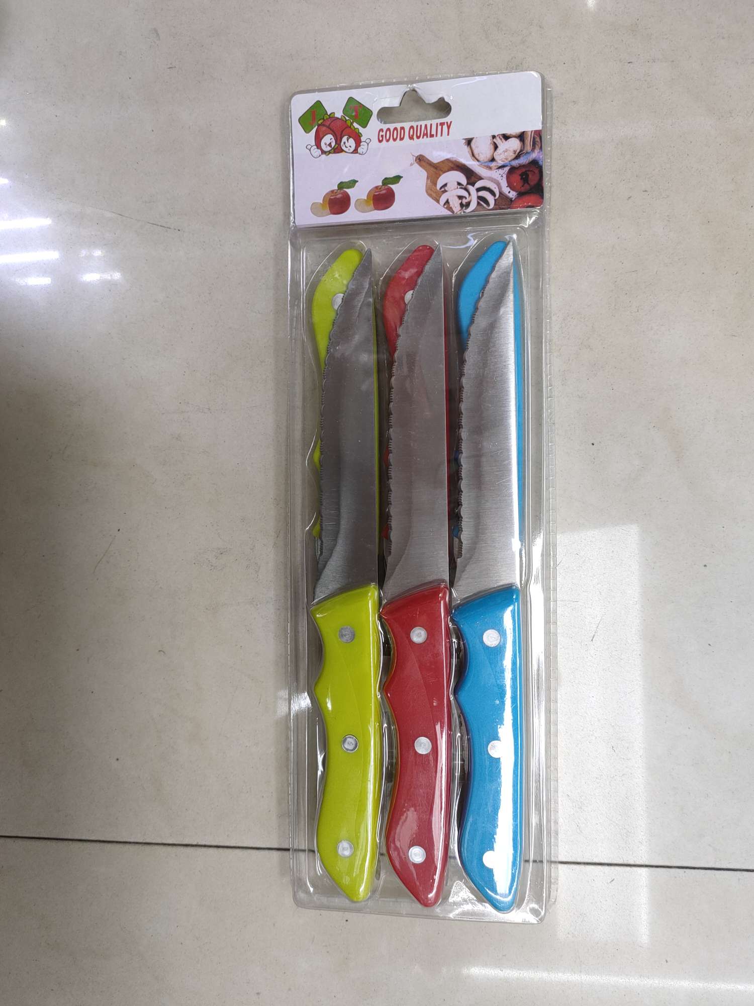 6pc Swallow handle colored steak double-sided suction