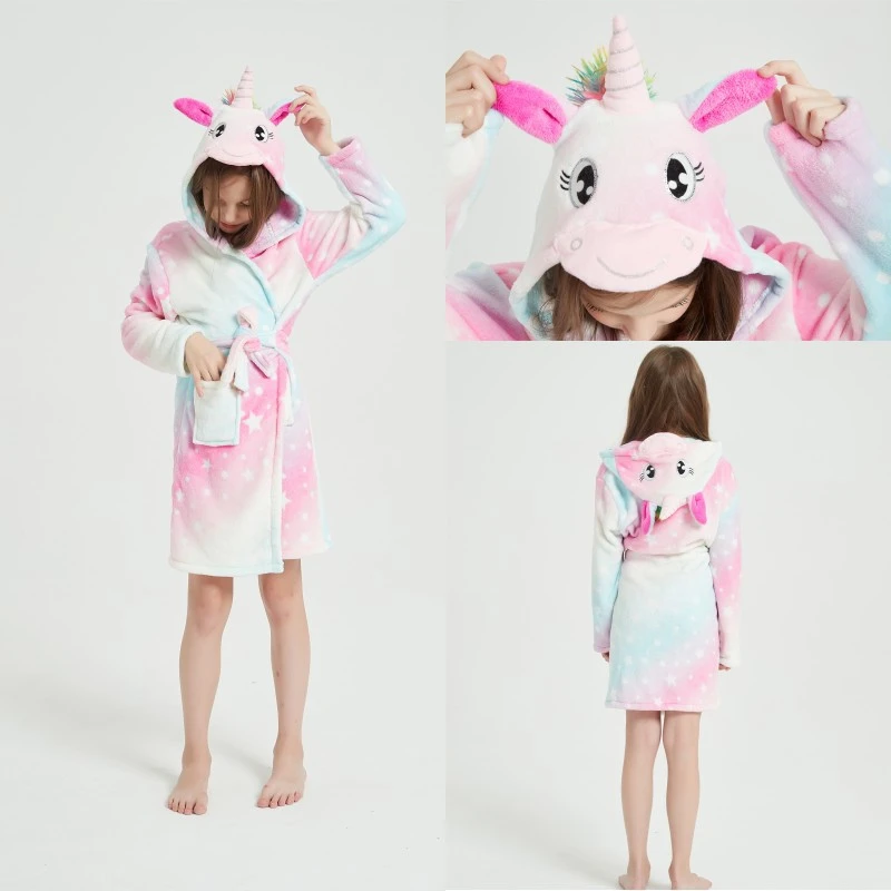 Children's flannel bathrobes for autumn and winter warmth, animal pajamas, and home wear detail image 7