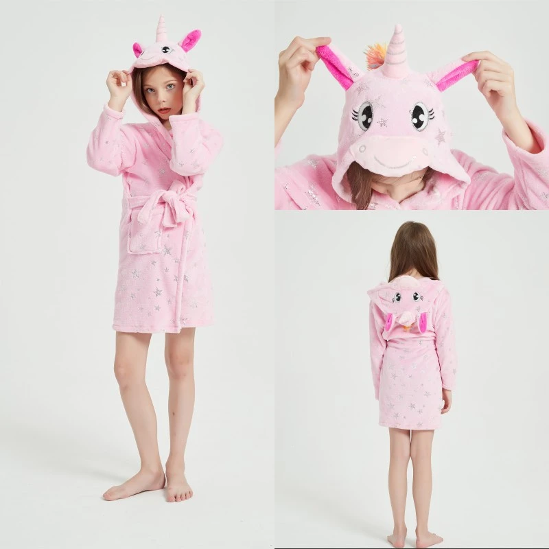 Children's flannel bathrobes for autumn and winter warmth, animal pajamas, and home wear detail image 5