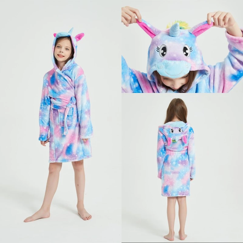 Children's flannel bathrobes for autumn and winter warmth, animal pajamas, and home wear detail image 3