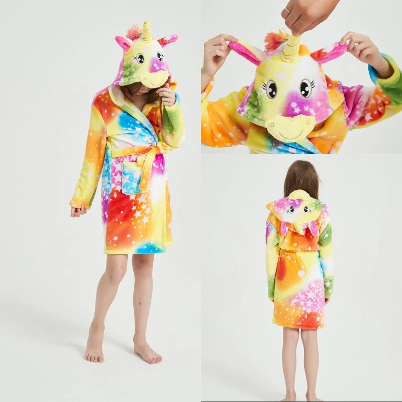 Children's flannel bathrobes for autumn and winter warmth, animal pajamas, and home wear detail image 13
