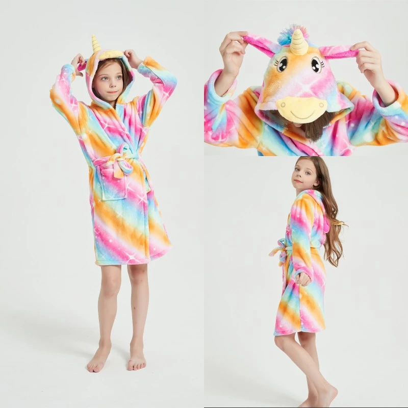 Children's flannel bathrobes for autumn and winter warmth, animal pajamas, and home wear detail image 14