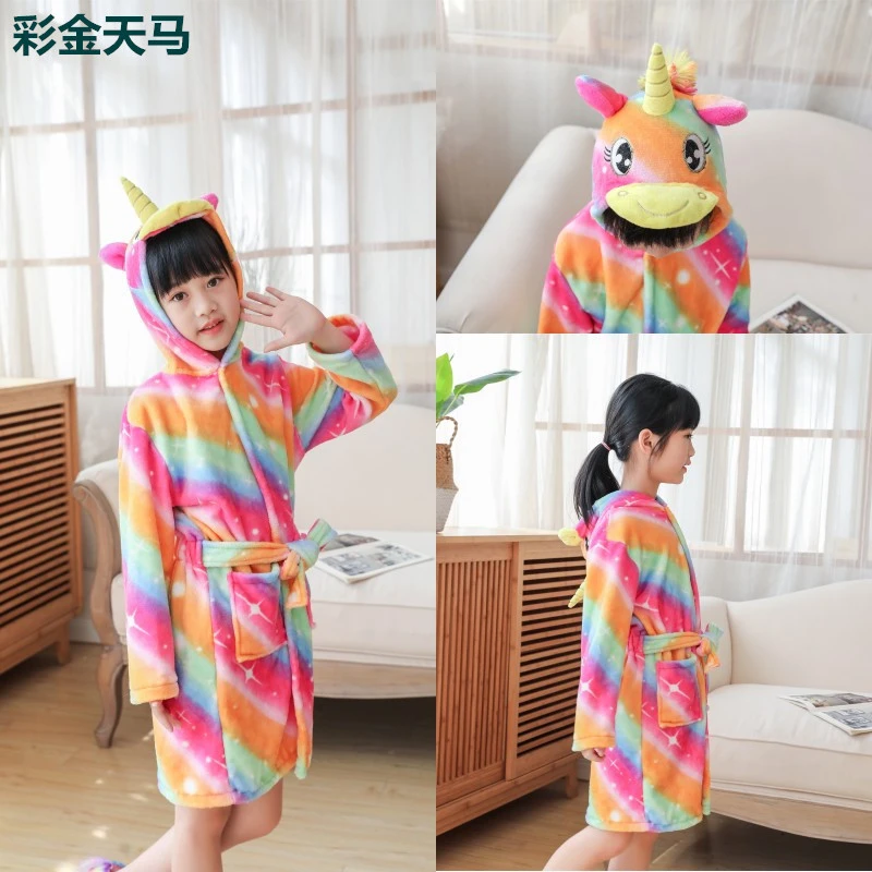 Children's flannel bathrobes for autumn and winter warmth, animal pajamas, and home wear detail image 12