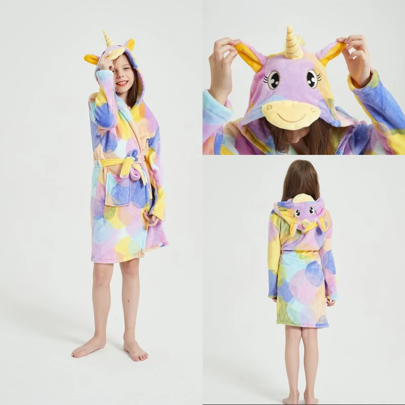 Children's flannel bathrobes for autumn and winter warmth, animal pajamas, and home wear detail image 1
