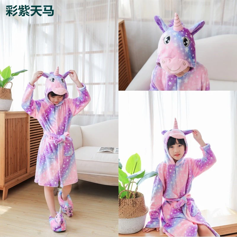 Children's flannel bathrobes for autumn and winter warmth, animal pajamas, and home wear detail image 11