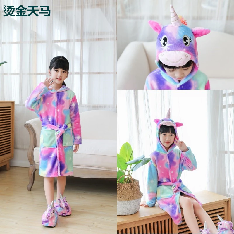Children's flannel bathrobes for autumn and winter warmth, animal pajamas, and home wear detail image 20