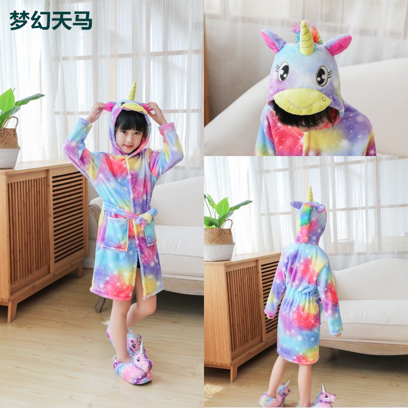 Children's flannel bathrobes for autumn and winter warmth, animal pajamas, and home wear Item Picture