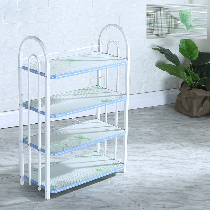 European 4-layer shoe rack storage multifunctional iron pipe solid wood assembly small shoe cabinet economy household bedroom door