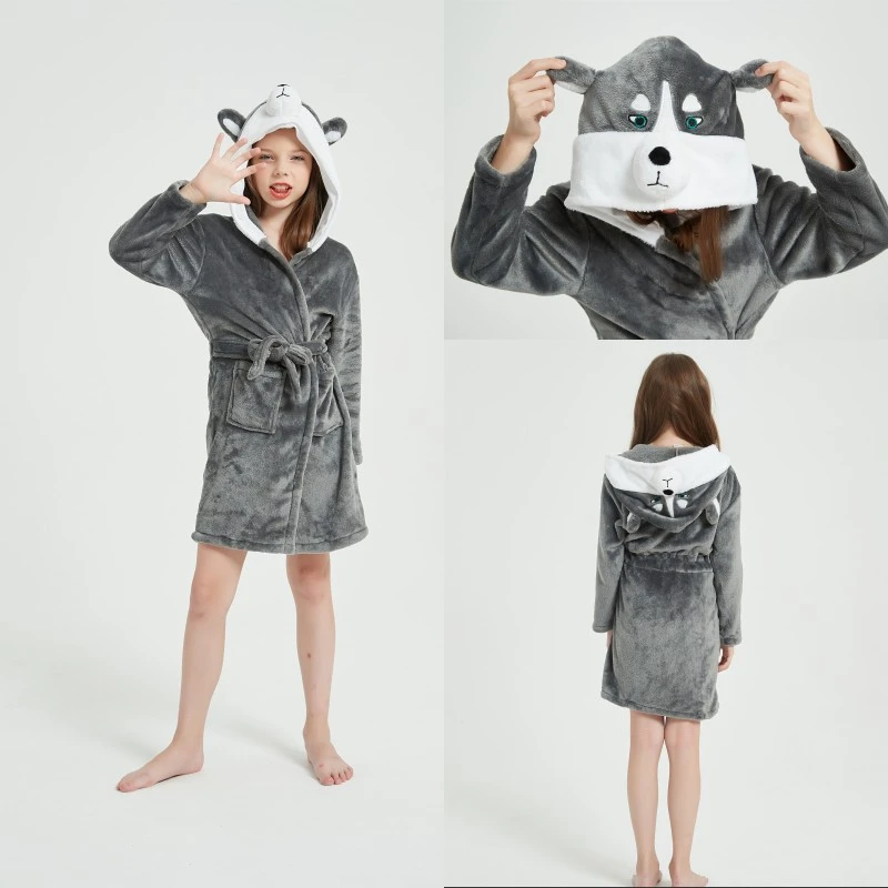 Children's flannel bathrobes for autumn and winter warmth, animal pajamas, and home wear detail image 15