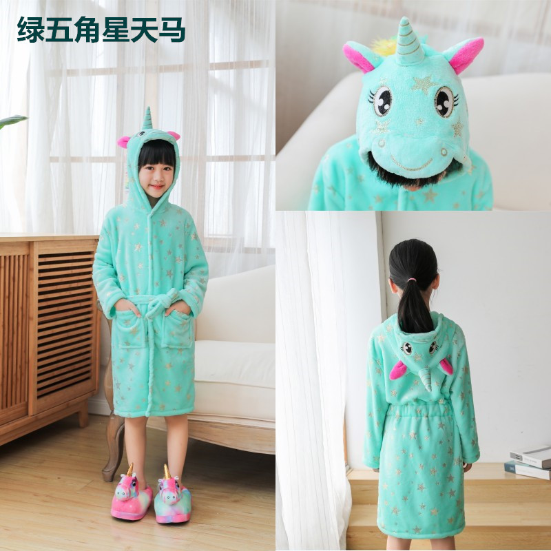Children's flannel bathrobes for autumn and winter warmth, animal pajamas, and home wear undefined