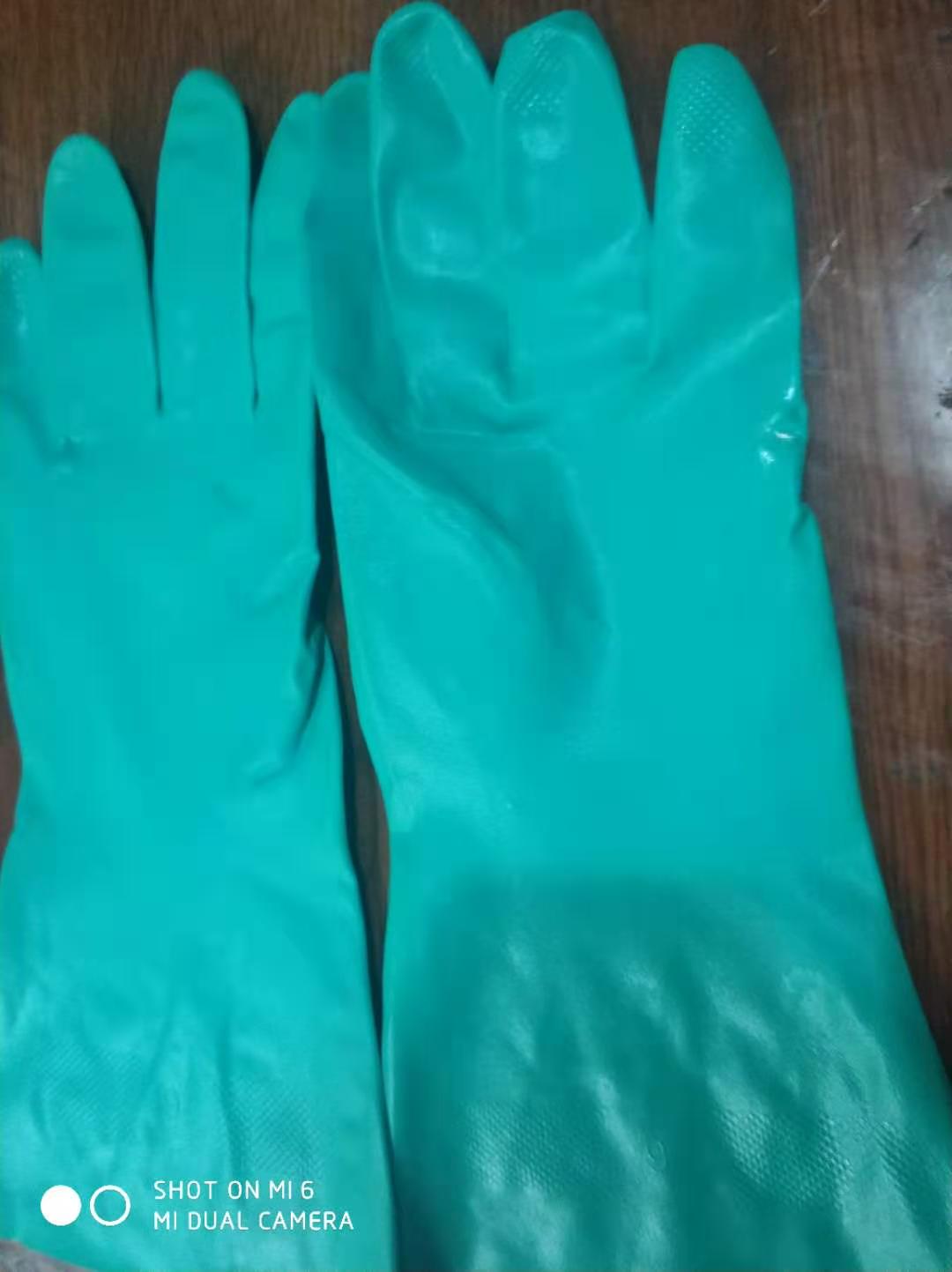 绿丁青手套工业耐酸碱丁腈橡胶手套 耐油防腐蚀防化绿色/白色防化手套批发详情图10