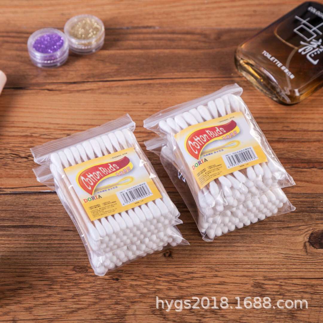 Manufacturers direct sales Yellow label 48 bags double-ended wooden swabs cotton swabs cotton swabs cotton ball swabs Makeup cotton swabs cotton swabs full figure