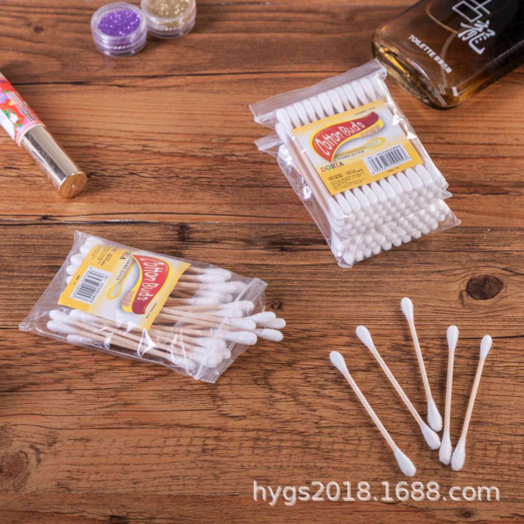 Manufacturers direct sales Yellow label 48 bags double-ended wooden swabs cotton swabs cotton swabs cotton ball swabs Makeup cotton swabs cotton swabs details Picture