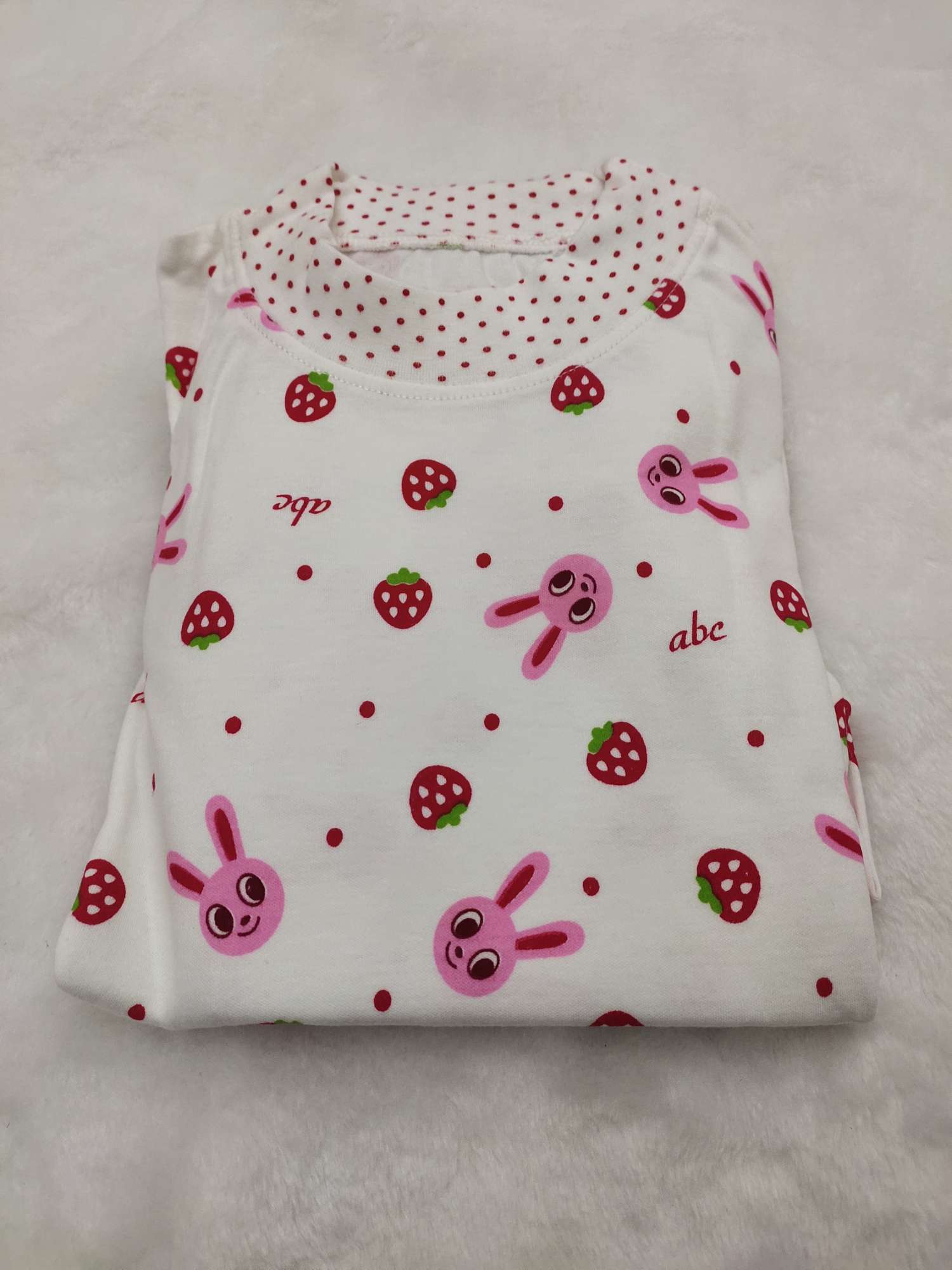 全棉75－90秋衣秋裤，中大童秋冬家居服睡衣系列白底实物图