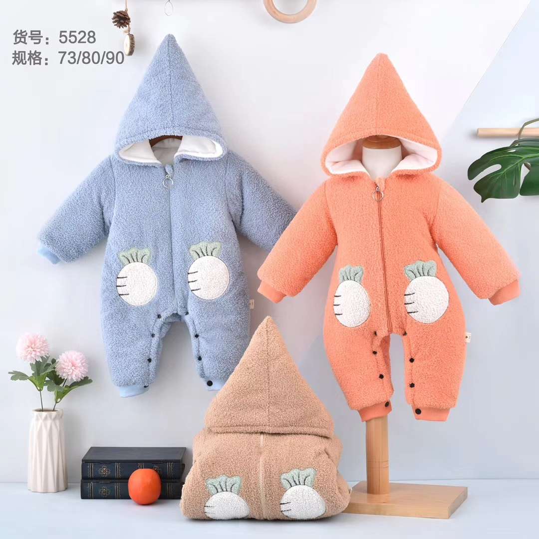 婴幼儿家居服新生儿带帽加厚连体衣外出服细节图