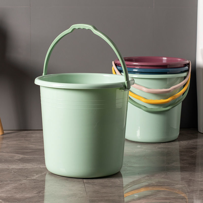 加厚塑料水桶手提带盖桶家用多功能储水桶圆形桶宿舍洗衣桶装水桶 1130 9032白底实物图