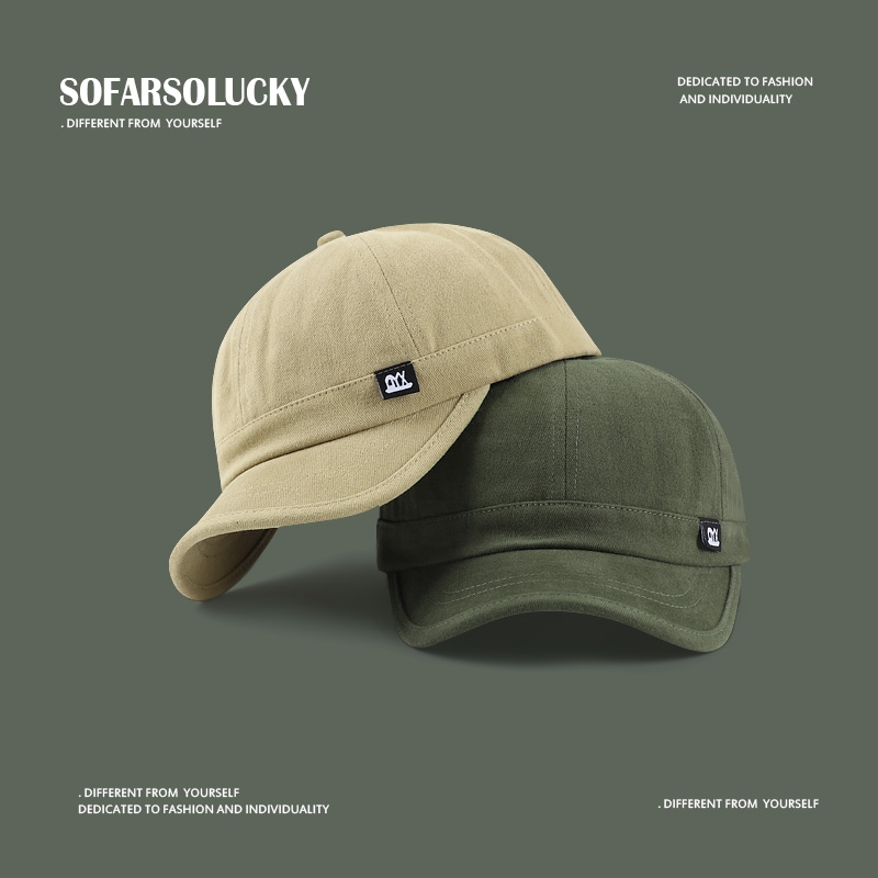 原创短檐日系软顶鸭舌帽潮牌休闲秋季新帽子男韩版军绿磨毛棒球帽