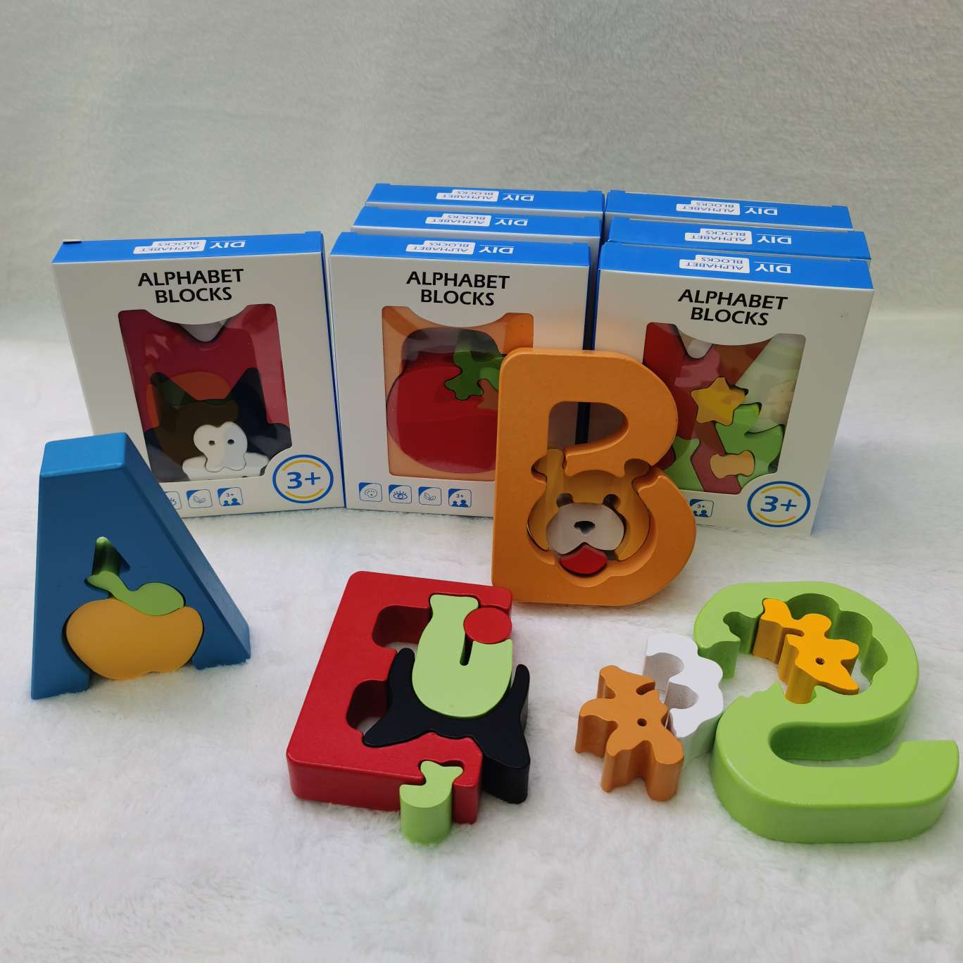 Three-dimensional alphabet puzzle 3d three-dimensional building blocks Alphabet Building blocks cartoon animal fruit pattern matching toys Children's toys wooden puzzle board