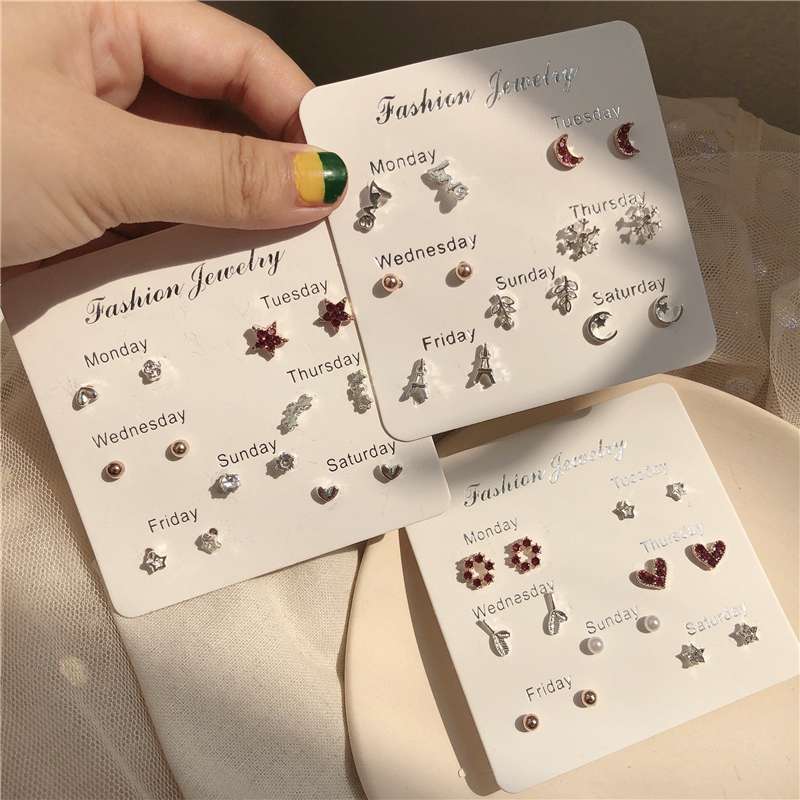 个性套装一星期耳环卡小耳钉日常套装产品图