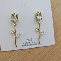 S925 Silver Needle Sweet Flower Micro-inset Zircon earrings Feminine earrings Drop petals studs Super fairy rose earrings