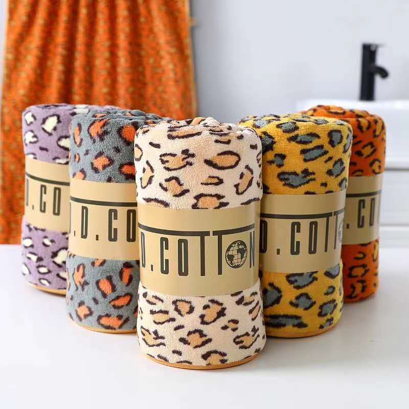 Creative leopard print towel, soft, quick-absorbing and quick-drying coral fleece cover towel, household towel detail image 4