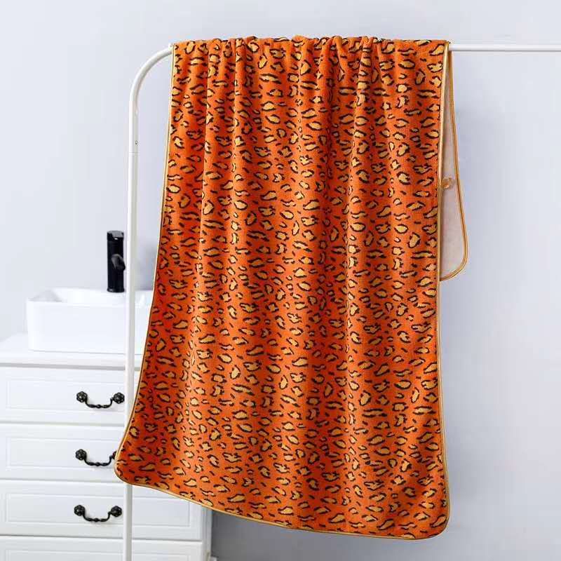 Creative leopard print towel, soft, quick-absorbing and quick-drying coral fleece cover towel, household towel detail image 11