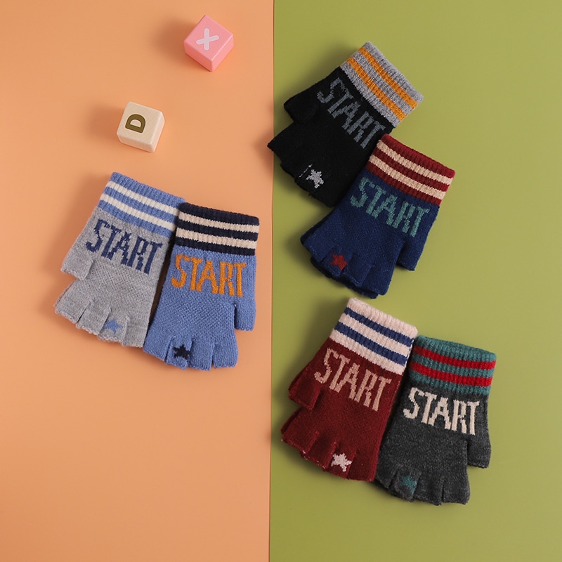 儿童半指手套学生写字手套大提花保暖手套欢迎来样定做