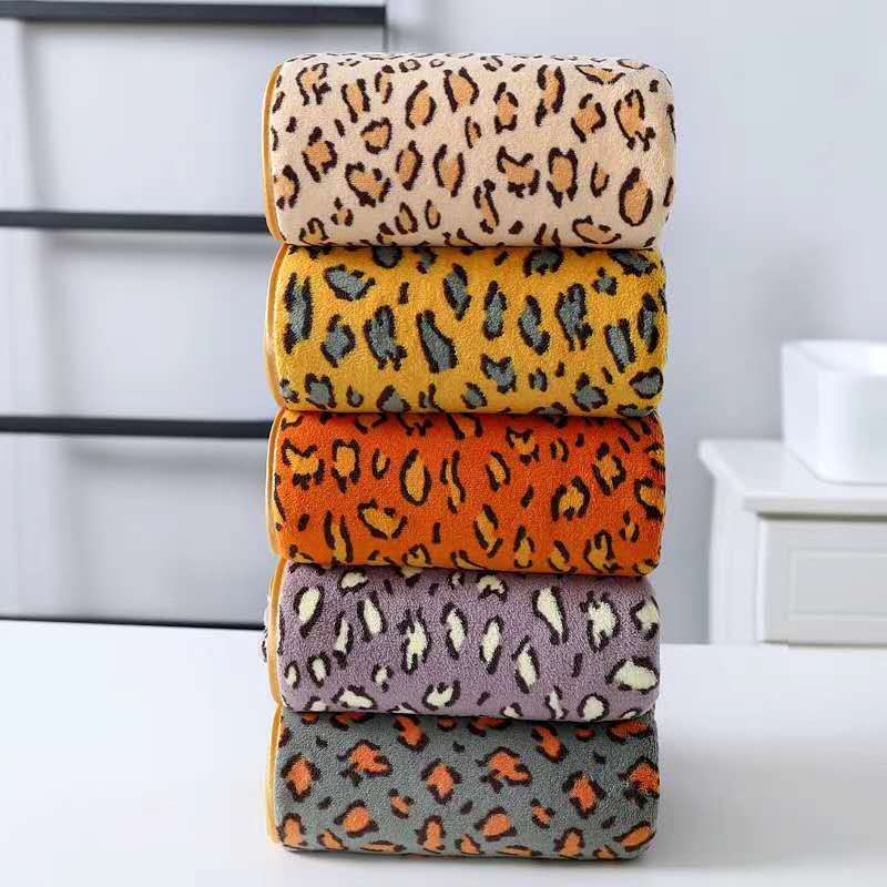 Creative leopard print towel, soft, quick-absorbing and quick-drying coral fleece cover towel, household towel details Picture