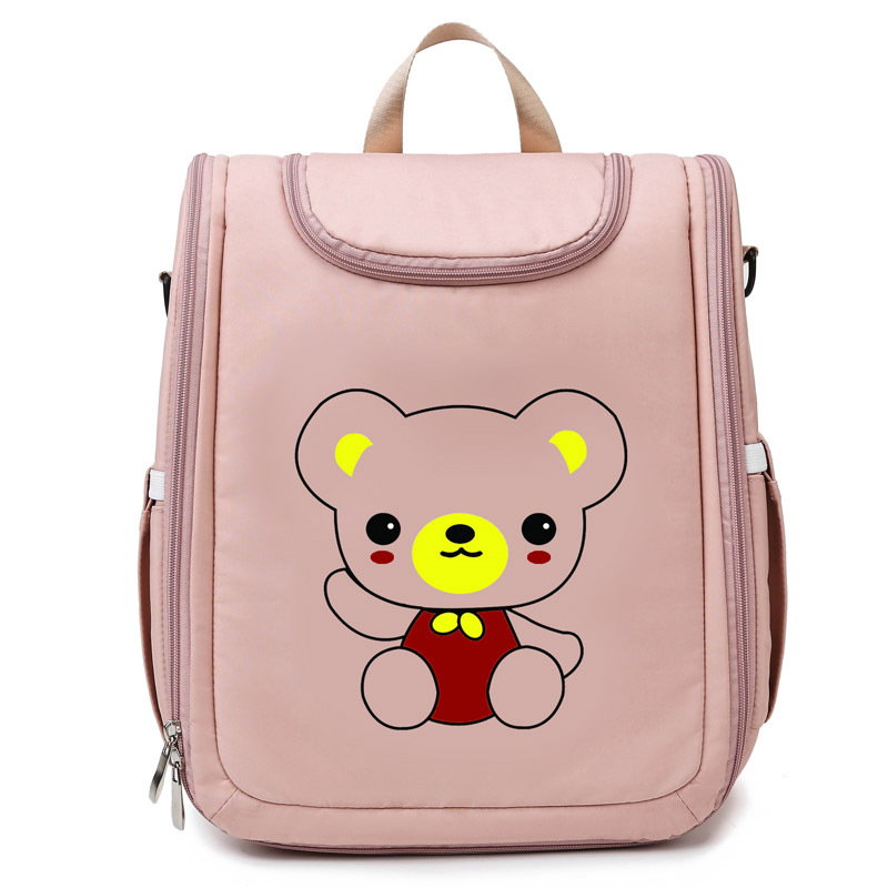 新款多功能妈妈包，韩版卡通妈咪包双肩，婴儿床二合一母婴包白底实物图