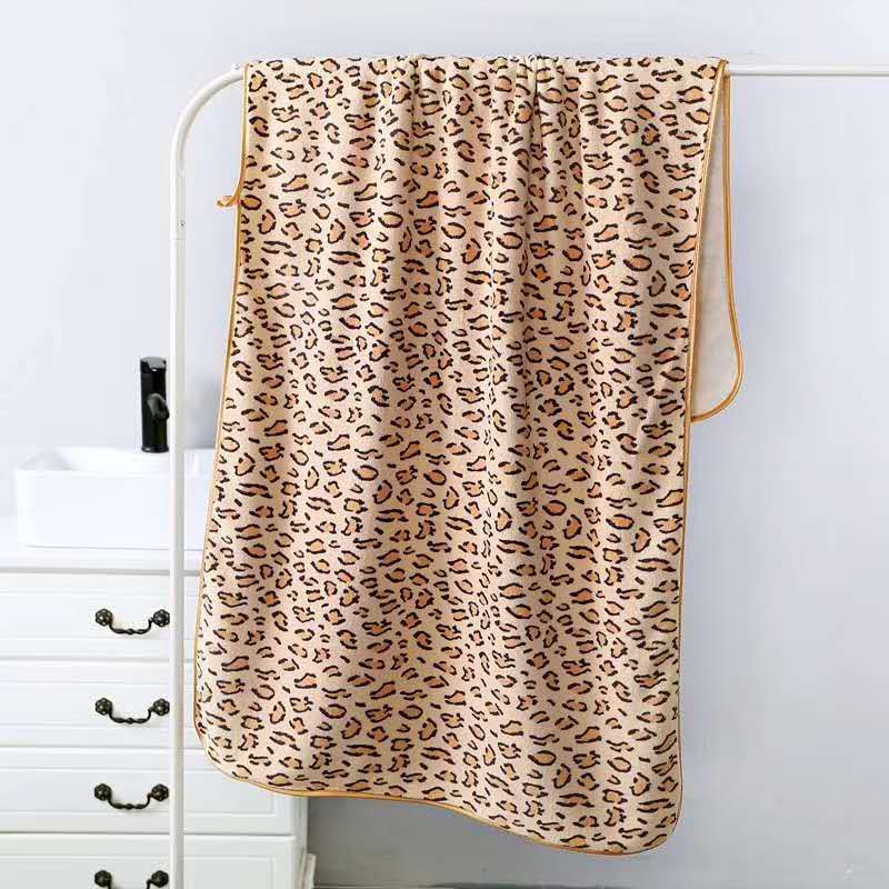 Creative leopard print towel, soft, quick-absorbing and quick-drying coral fleece cover towel, household towel detail image 8