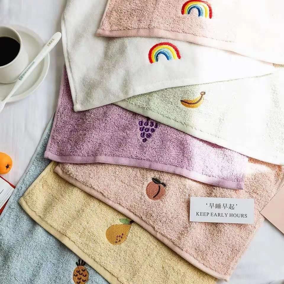 Ins-style creative embroidered towels, fruit rainbow premium towels, pure cotton soft absorbent gift towels details Picture