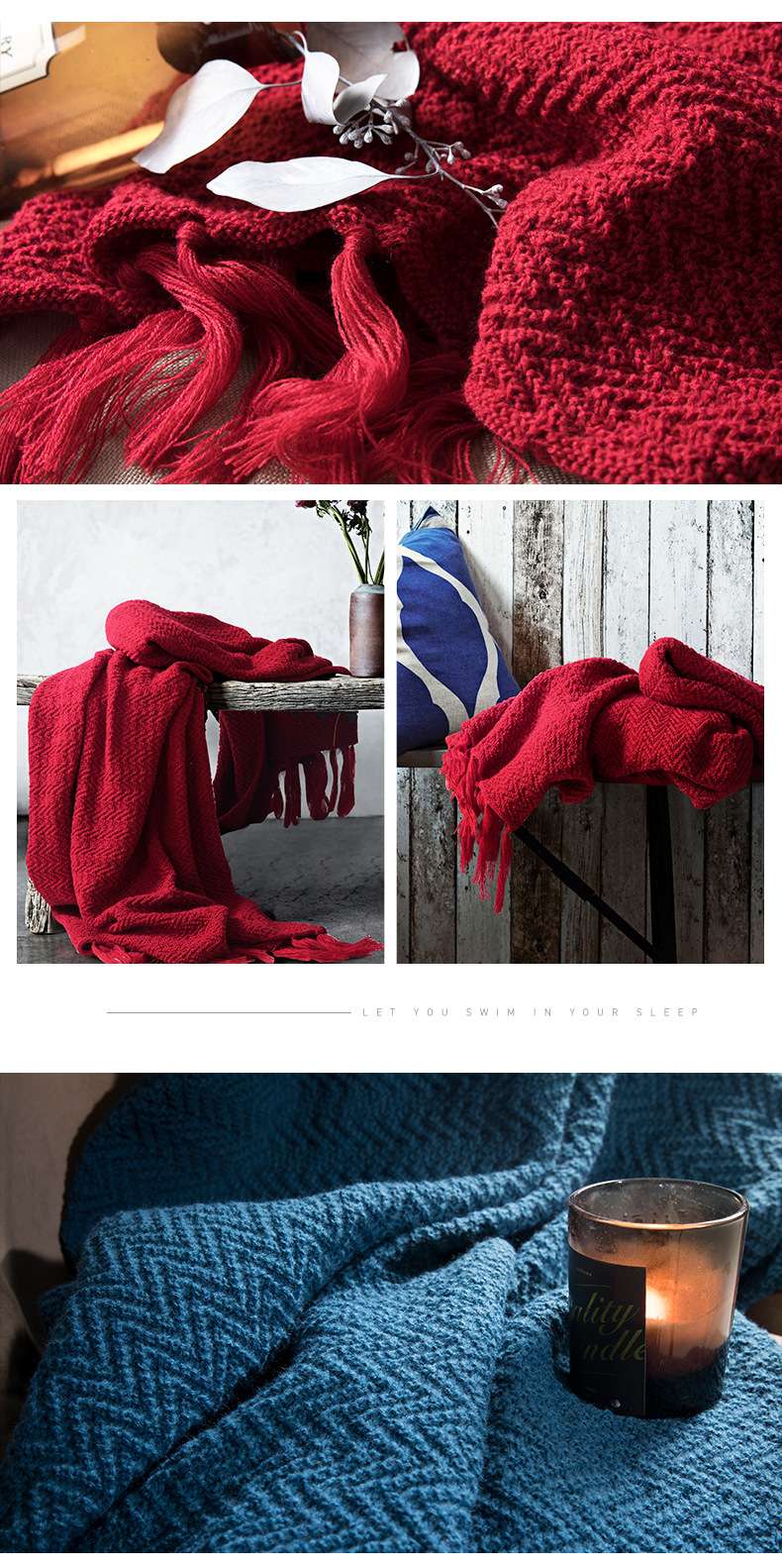 Acrylic blanket, knitted blanket, sofa blanket, home blanket, soft furnishings, photography props detail image 14