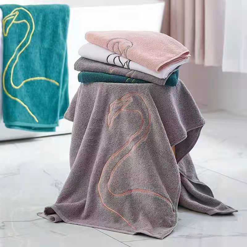 Ins-style creative embroidered flamingo towel, pure cotton gift towel, couple and best friend details Picture