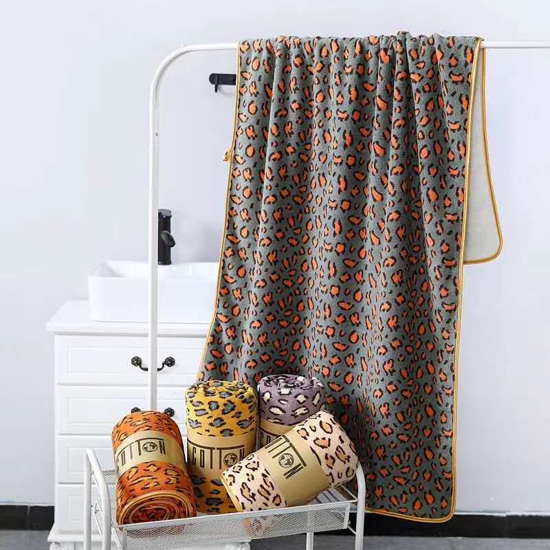 Creative leopard print towel, soft, quick-absorbing and quick-drying coral fleece cover towel, household towel detail image 6