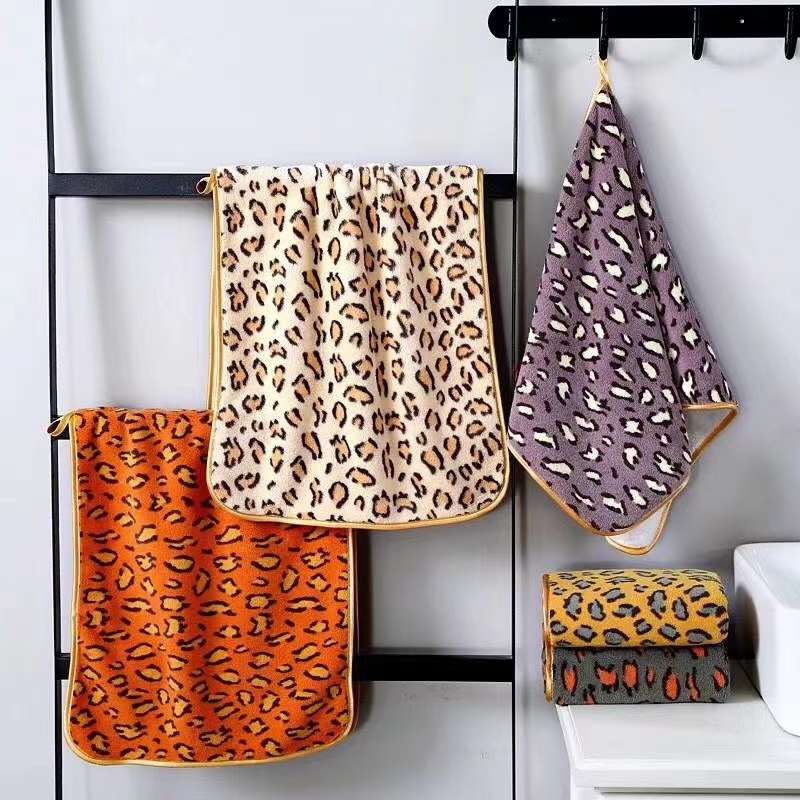 Creative leopard print towel, soft, quick-absorbing and quick-drying coral fleece cover towel, household towel detail image 2