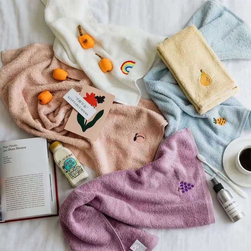 Ins-style creative embroidered towels, fruit rainbow premium towels, pure cotton soft absorbent gift towels detail image 1