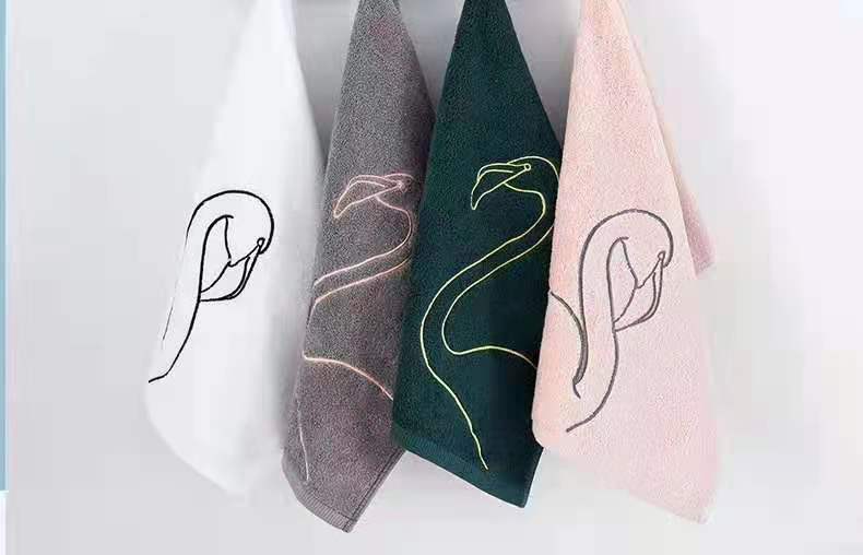 Ins-style creative embroidered flamingo towel, pure cotton gift towel, couple and best friend Specification image