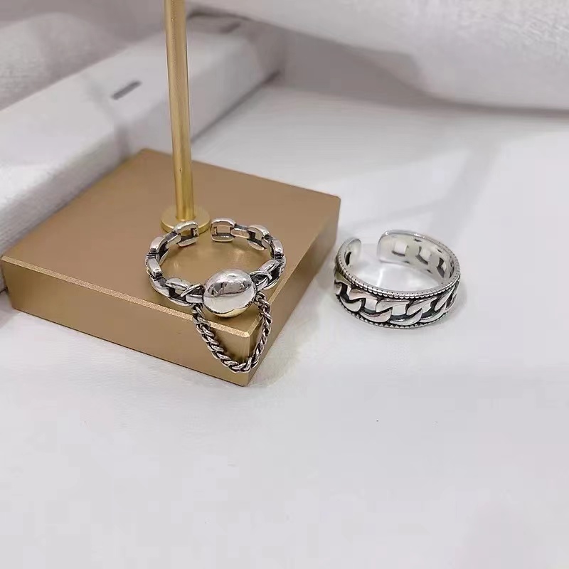 UKI SILVER and Season S925 sterling silver smooth plate chain tassel ring
