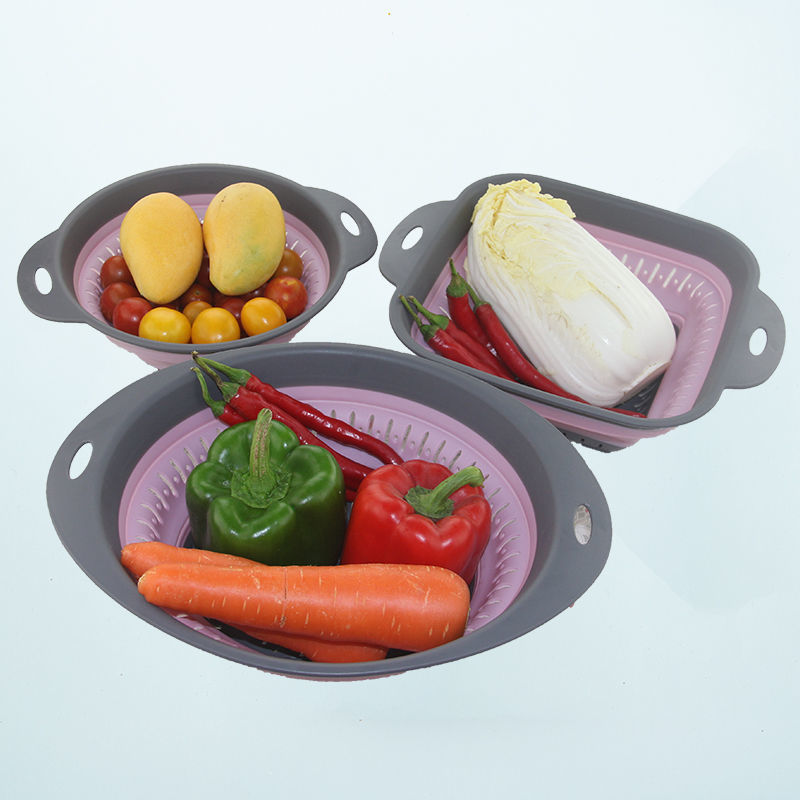 厨房用品家用大全沥水篮加厚可折叠塑料淘菜盆洗菜盆耐高温果蔬篮 料 936