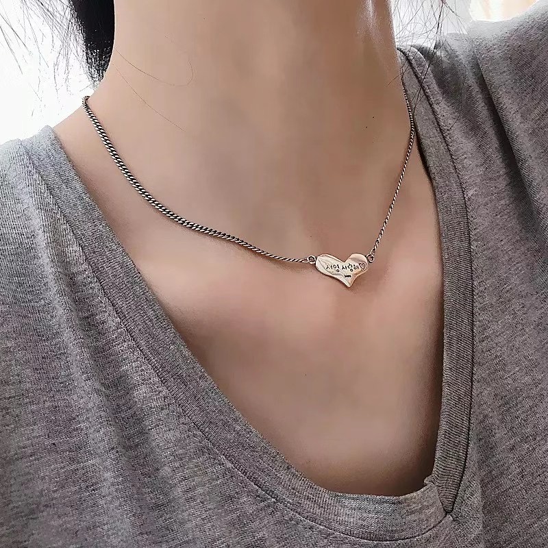 UKI SILVER and Season S925 sterling silver wide heart ❤️ necklace