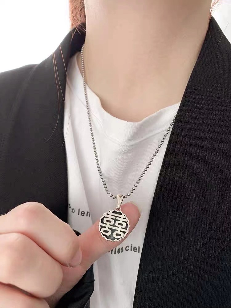 UKI SILVER and Ji S925 sterling silver personalized Chinese-style auspicious character festive necklace