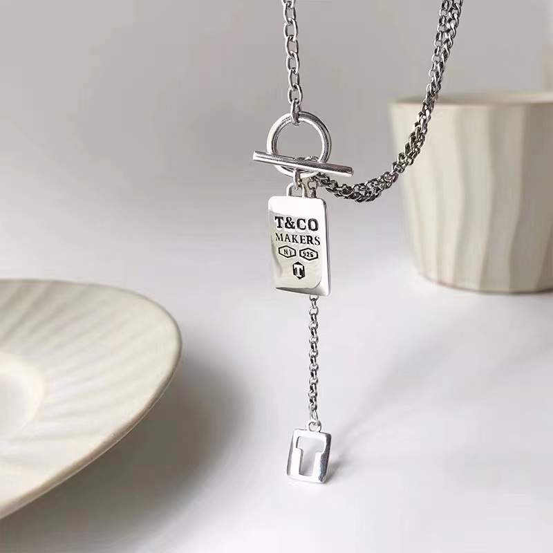 UKI SILVER and Ji S925 sterling silver retro square T letter necklace details Picture