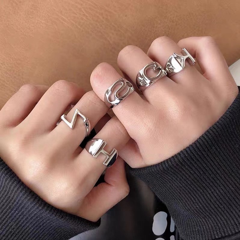 UKI SILVER and Season S925 sterling silver personalized heavy Industry letter ring 💍 Specification image