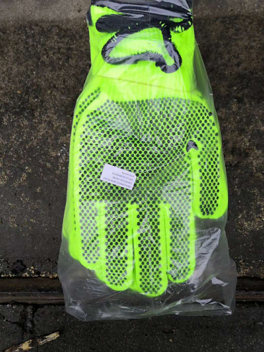 荧光绿PVC点胶手套工地尼龙点胶手套劳保防护用品细节图