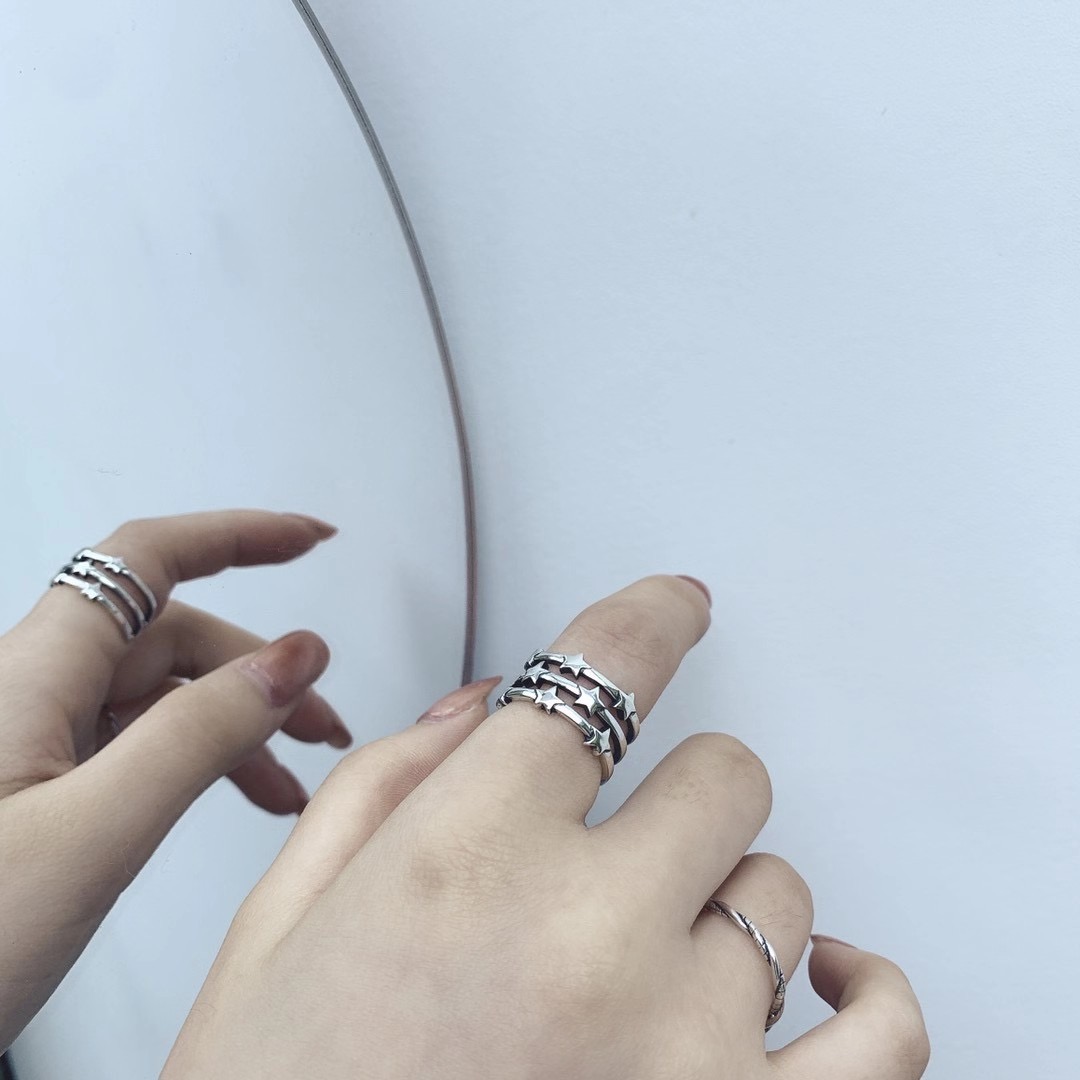 UKI SILVER and Season S925 sterling silver three-layer openwork star ✨ ring Specification image